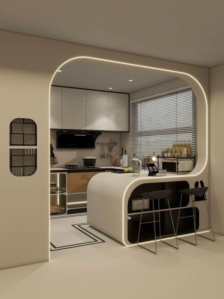 Modern curved kitchen island interior reference